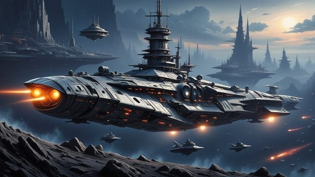 Massive Space Station Battles Attacking Fighters