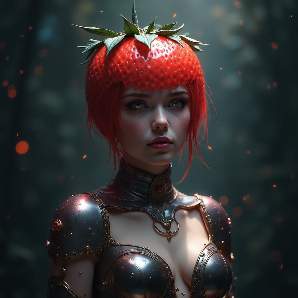 Ethereal Goddess with Strawberry Crown, Adorned in Metallic ...