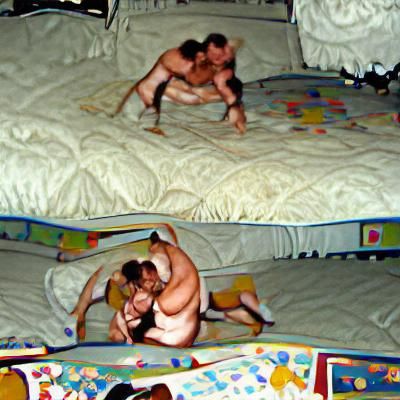 Playful Wrestling Match in Bed