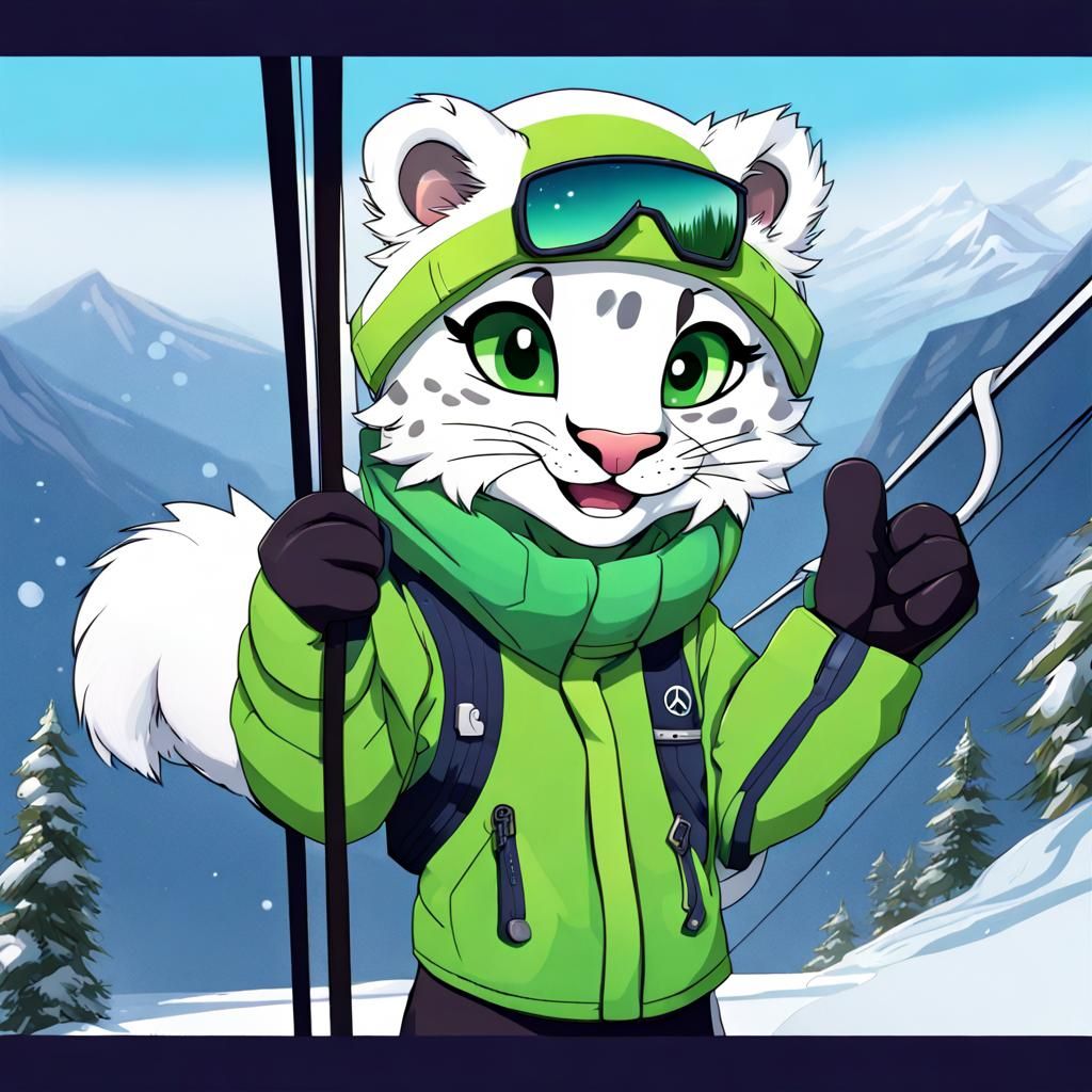 Cute Furry Snow Leopard in Snowy Anime Style