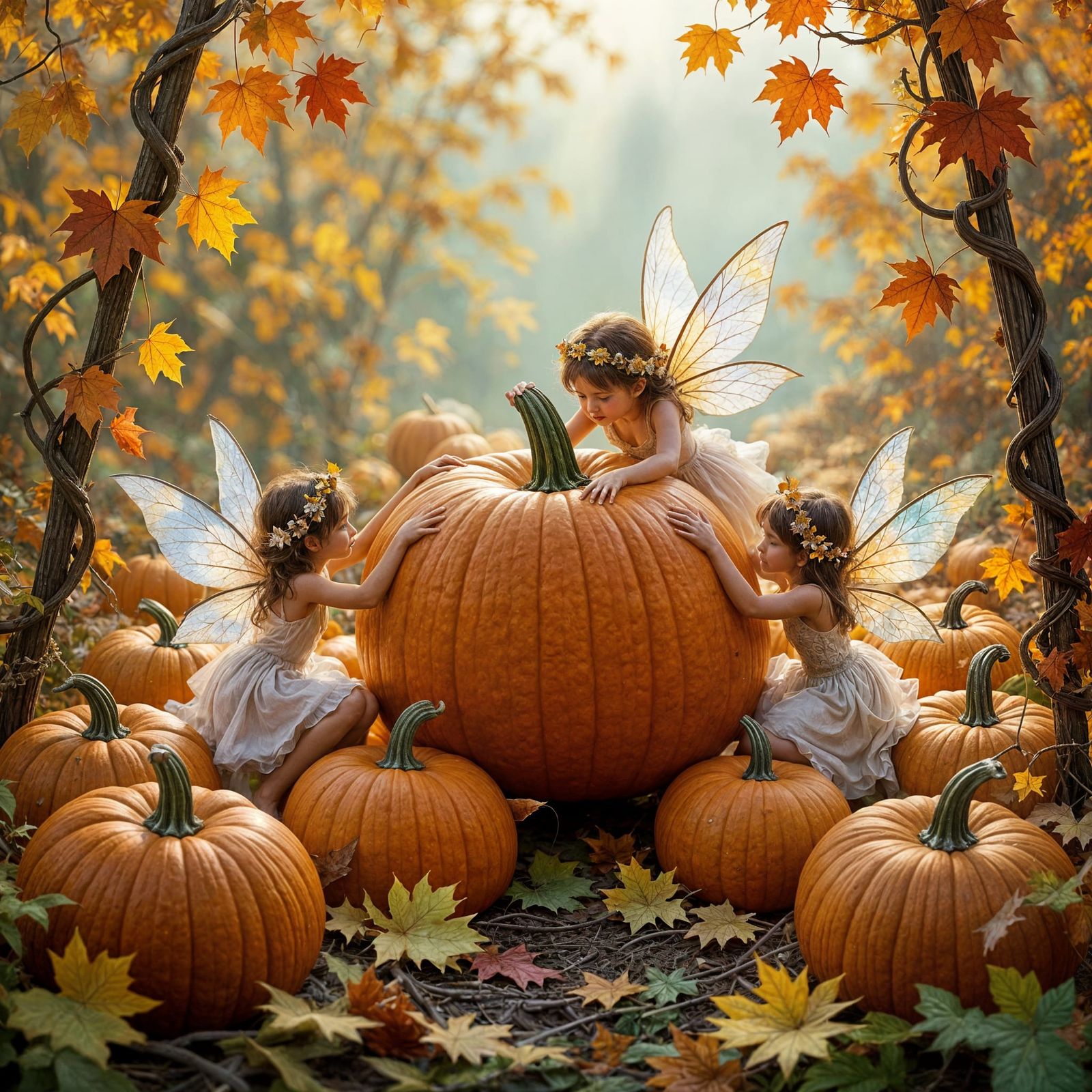 Crystal Fairies Haul Pumpkin in Ethereal Autumn Patch
