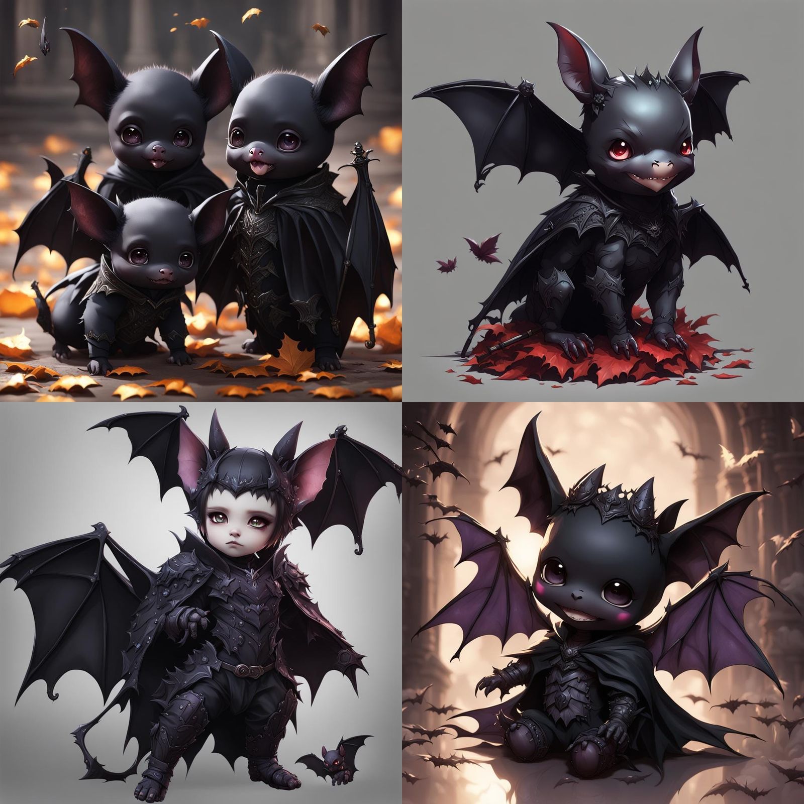 Gothic Baby Bats in Detailed 3D Anime Style