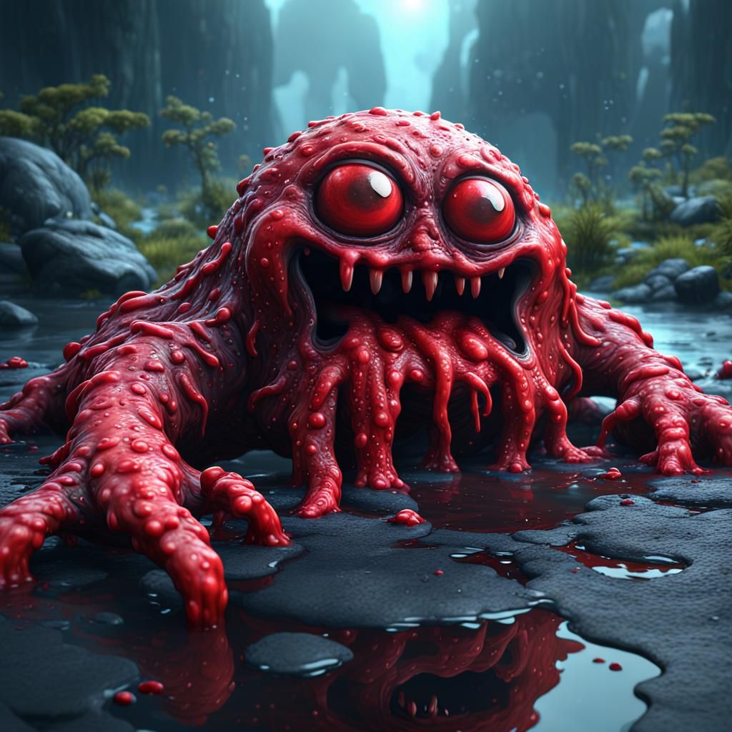 Friendly Red Slime Blob Monster: Digital Art