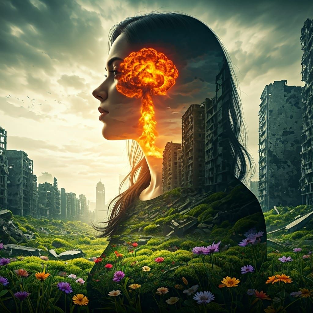 Post-Apocalyptic Double Exposure in a Realistic Style