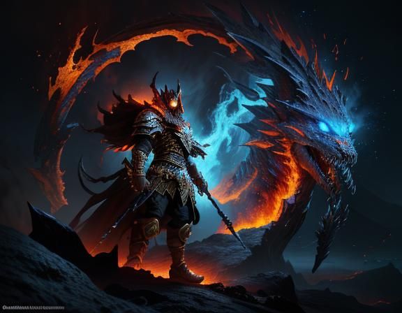 Warrior at Hell's Edge: Surreal Fantasy Art