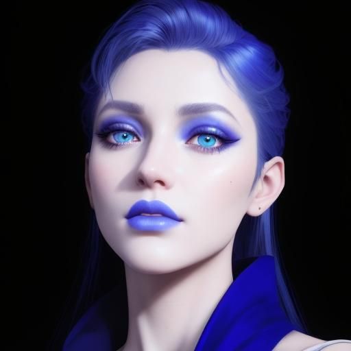 Ethereal young lady with blue hair and blue eyes with blue e...