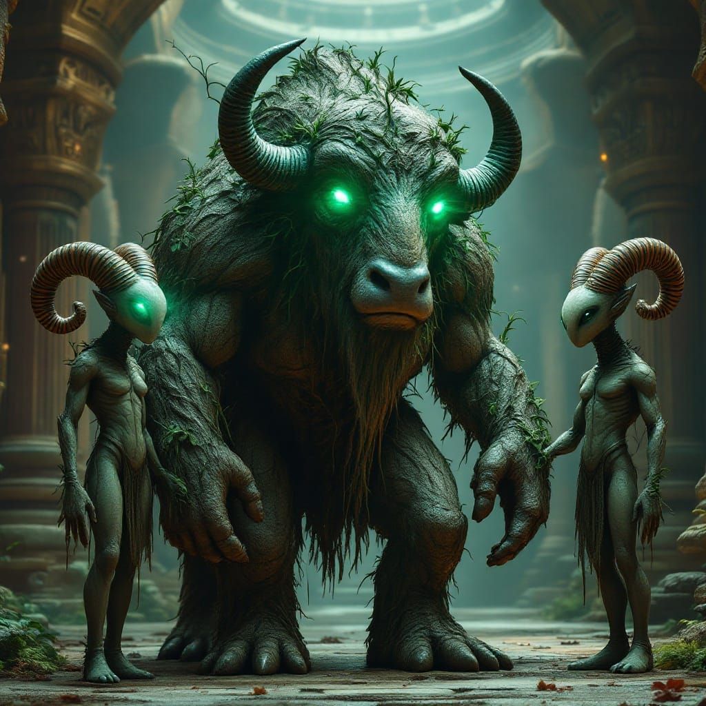 Humanoid Bison Scene in Ultra-Realistic Style