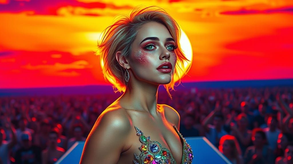 Ethereal Songstress Under Starry Sunset