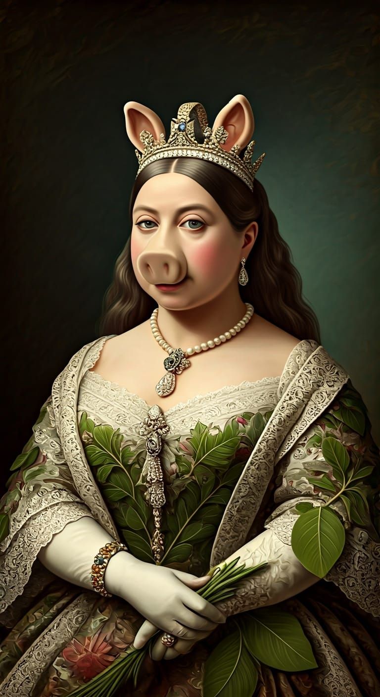19th Botanical oil painting of Queen Victoria played by Miss Piggy
