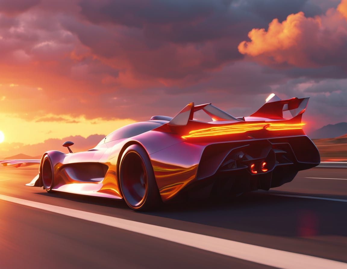 Concept Jet Car on Highway in Hyperrealistic Style