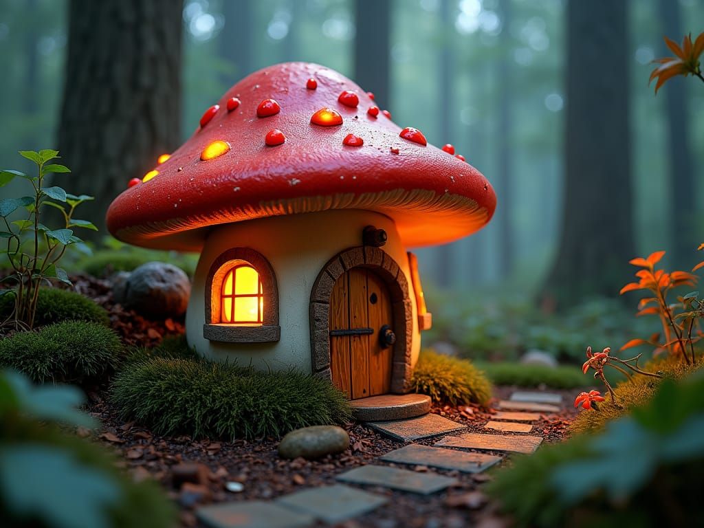Glowing Mushroom House in Fairytale Forest