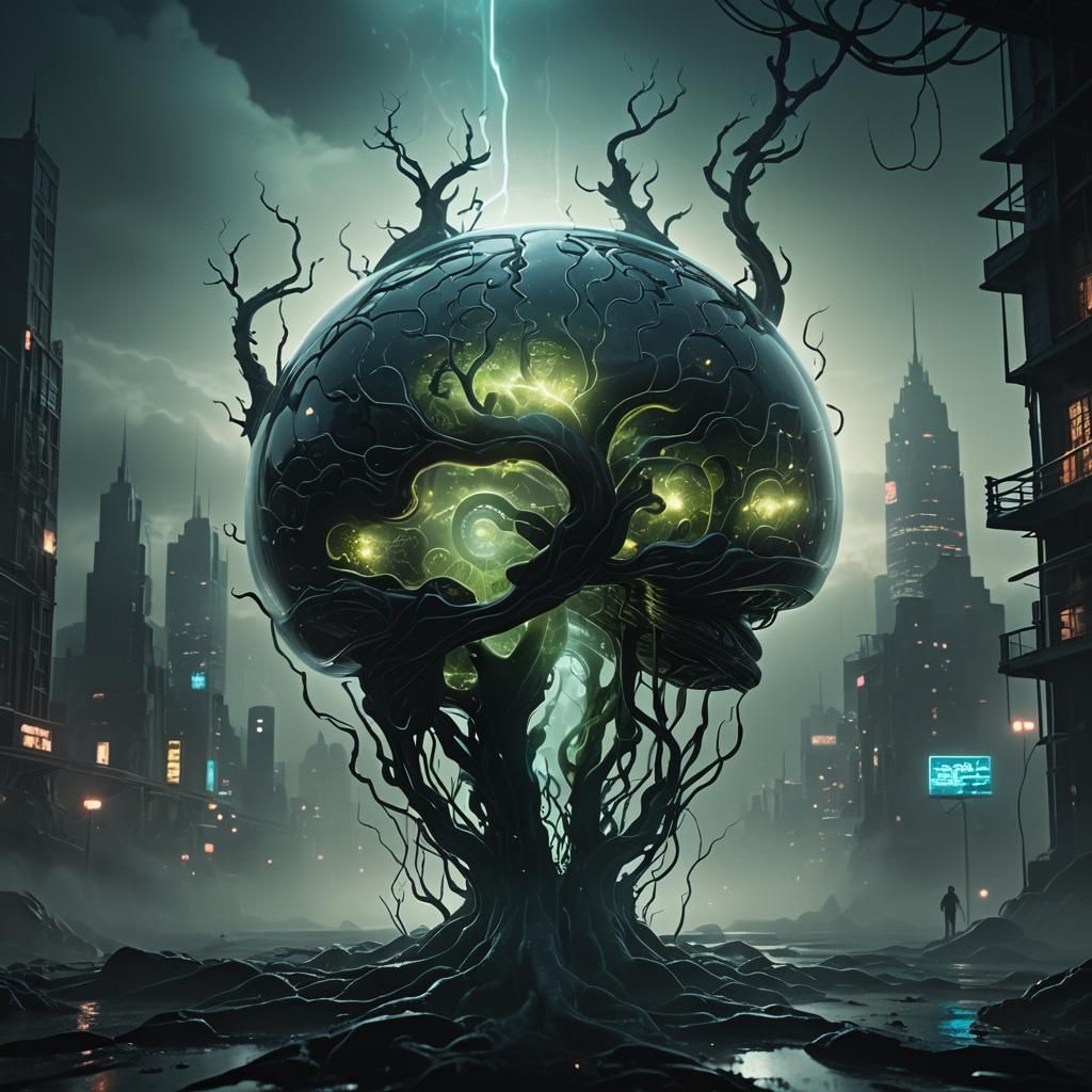 Dark Fantasy Glass 'A' with Brain: Cinematic 3D Render