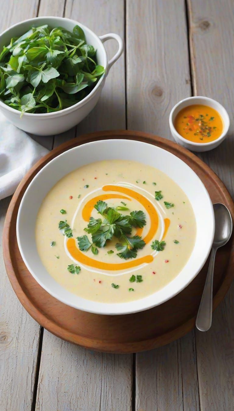 Creamy Soup Bowl on Bright Wooden Table