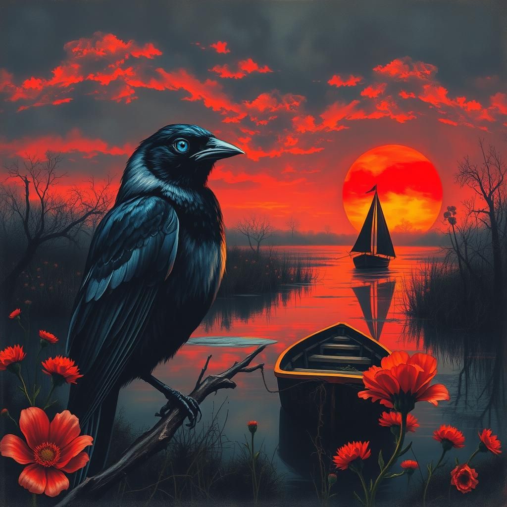 Jackdaw at Sunset: Color Print Art