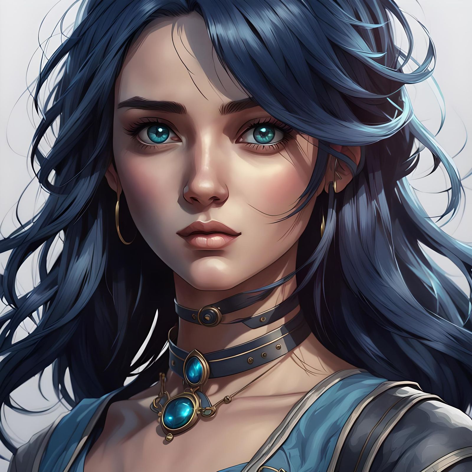 Female, College Student, Dark Blue Hair, Black Highlights,