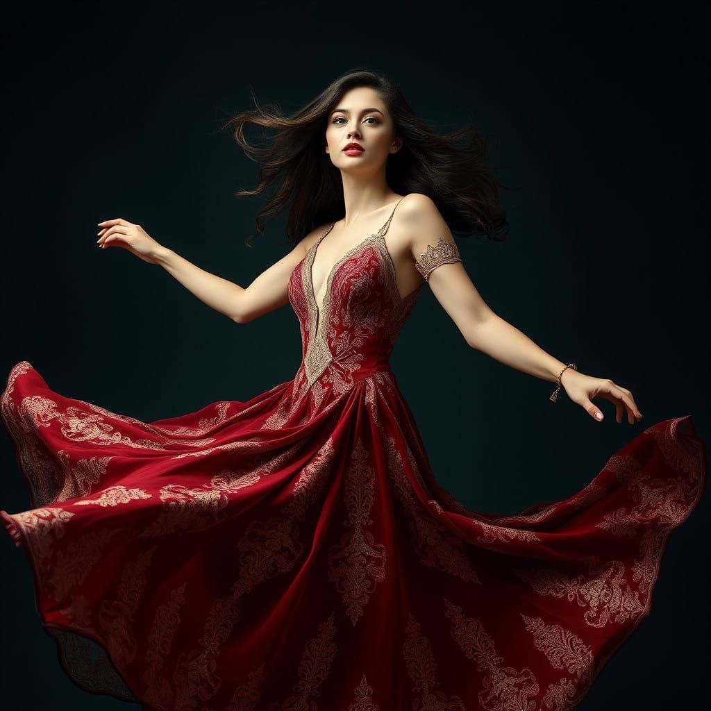 Breathtaking Woman Levitates in Stunning Velvet Gown