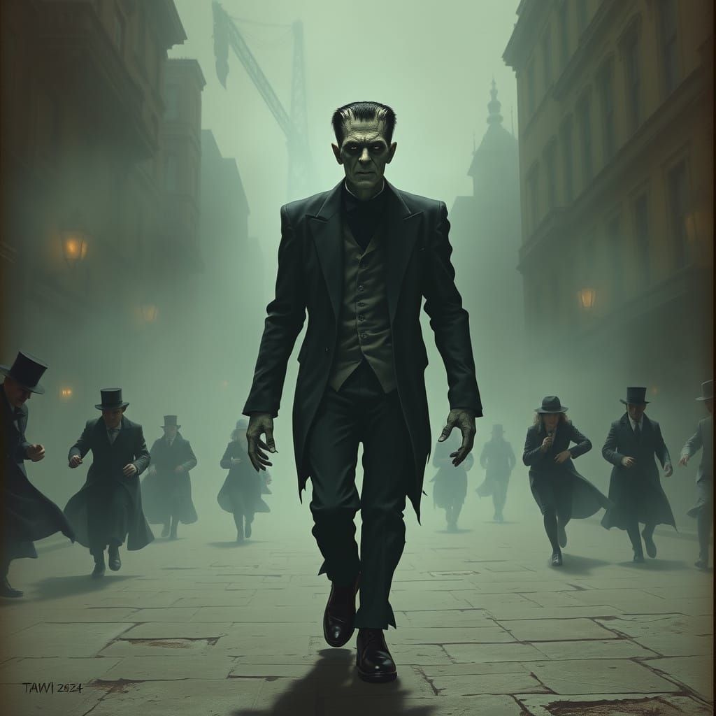 Frankenstein in Victorian City, Dark Romanticism Style