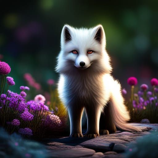 Arctic Fox Cub with Floral Adornments