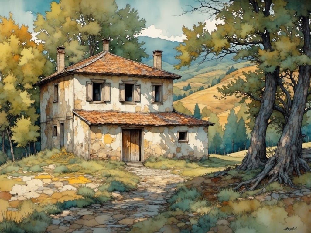 Surreal Bulgarian House in Dreamlike Landscape