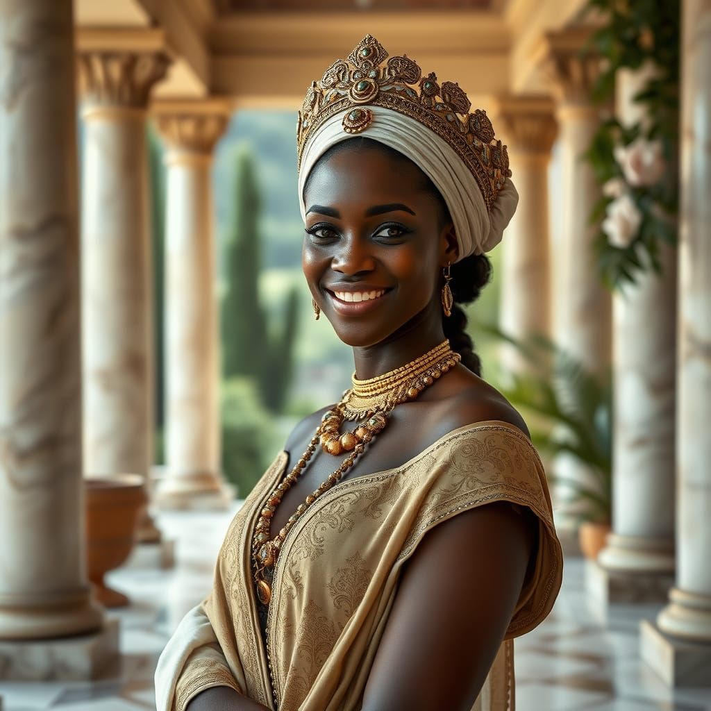 Regal African Queen in Golden Greek Villa