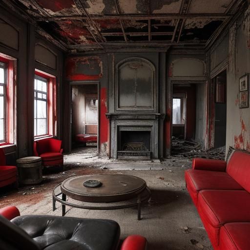 Dilapidated Red Smokey Lounge in 1920s Style