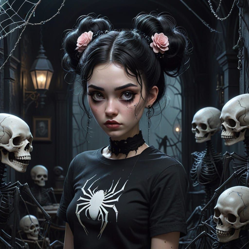 Gothic Cartoon Girl in Dark Fantasy Setting
