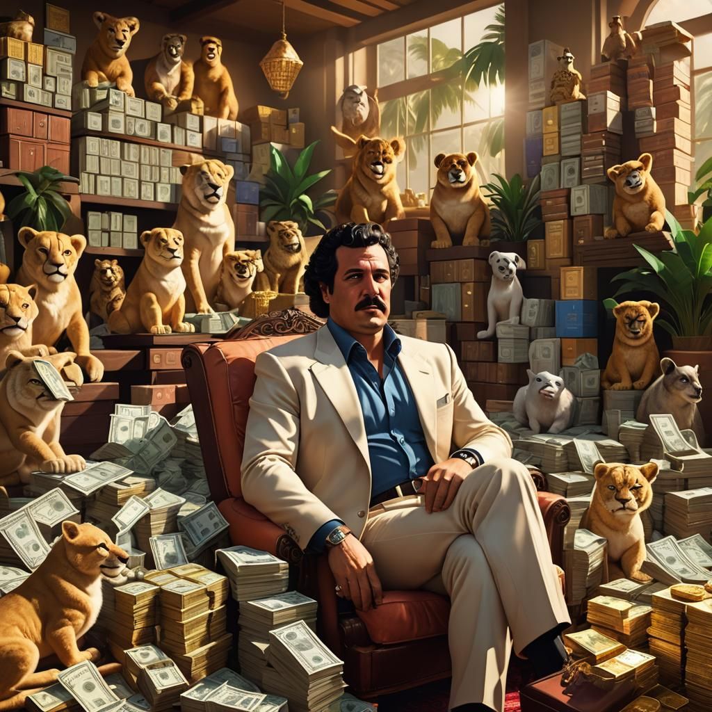 Pablo Escobar in Lavish Estate: Pixar-Inspired Digital Art