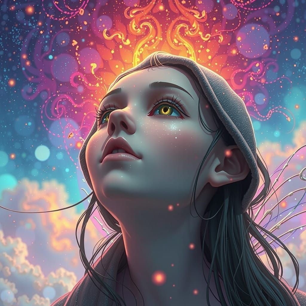 Mystical Firefly Sorcerer in a Swirling Vortex of Fireflies