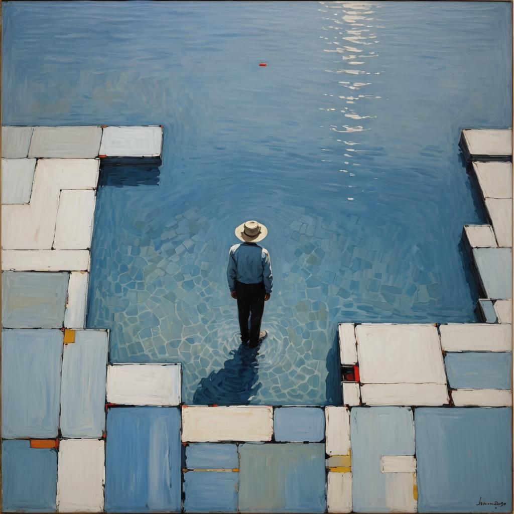 Abstract Blue Pool in Mondrian Style