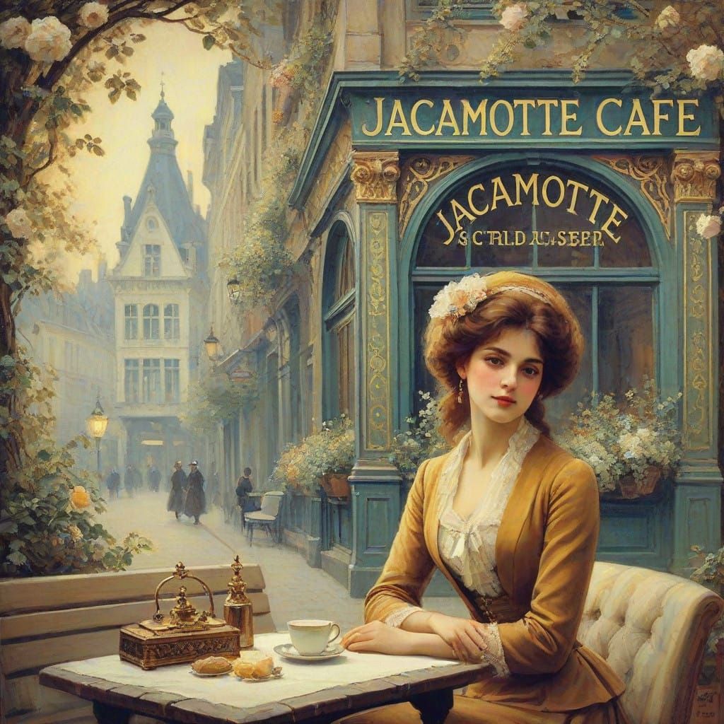 Gentle Cafe Patronne in Elegant Bruxelles Setting, circa 191...