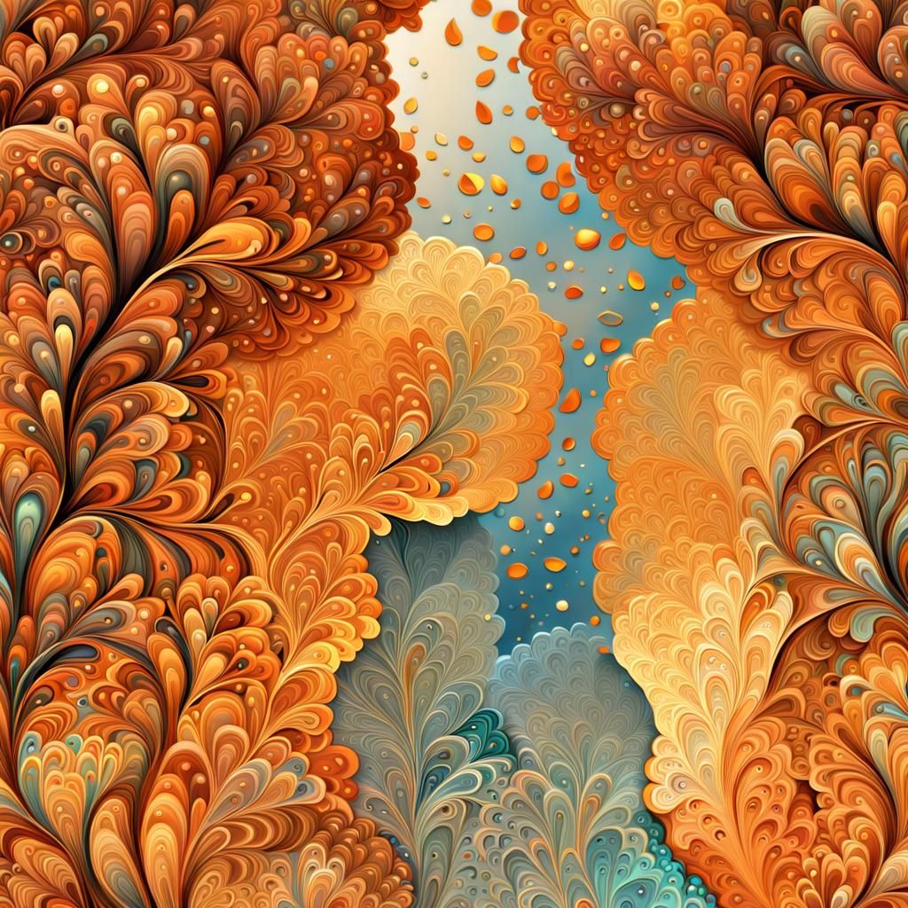Tangerine Tree with Confetti in Art Nouveau Style