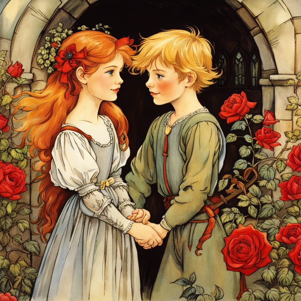 Fairytale Siblings in Radiant Rose Garden