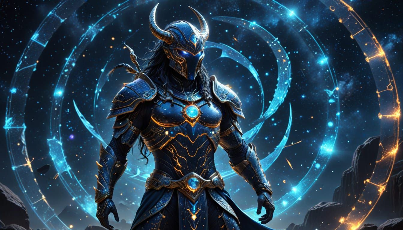 Cosmic Warrior Before Stargate in Zodiac Fantasy Art