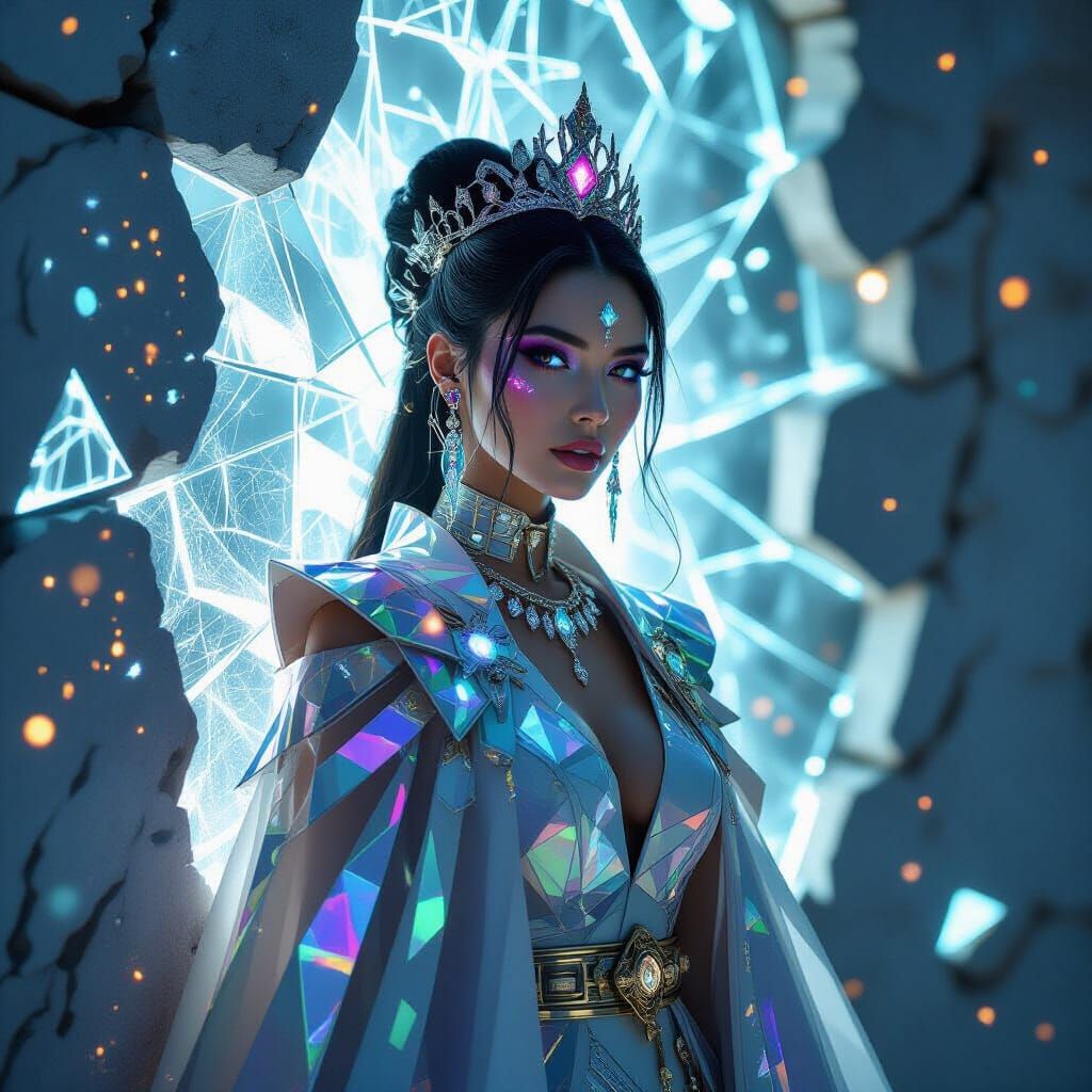 Futuristic Empress in Prismatic Robes, Editorial Fashion