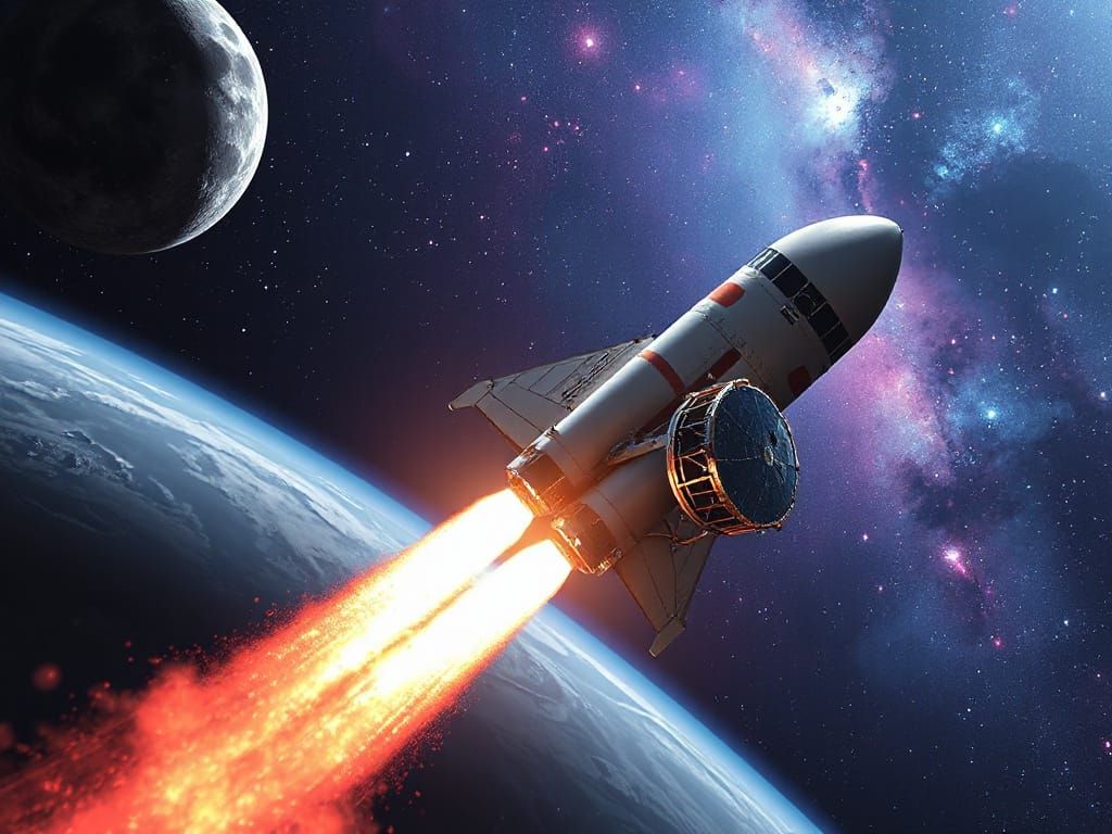 Apollo 13 Rocket Soaring Through Space in Astral Art