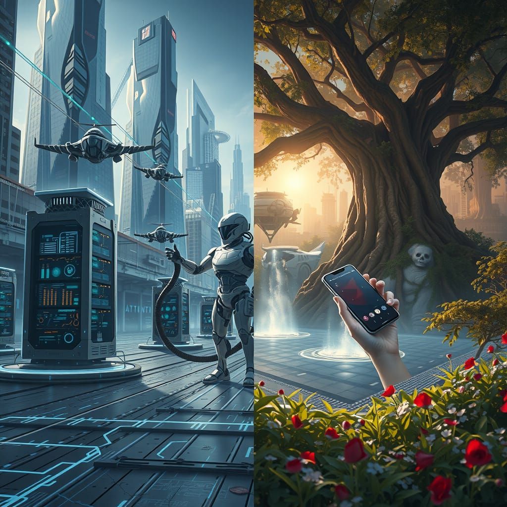 Futuristic Cityscape Meets Robot Companion