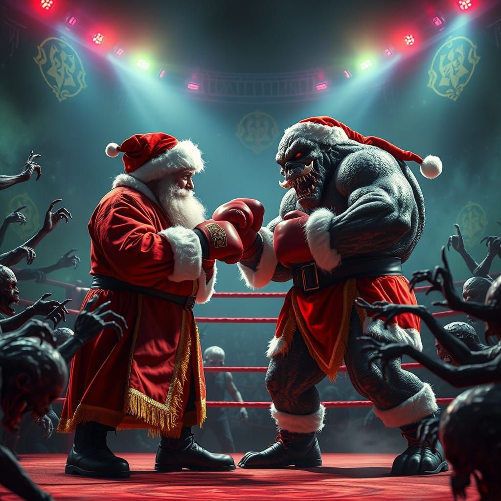 Cyberpunk Boxing Arena Clash of Saintly Opponents