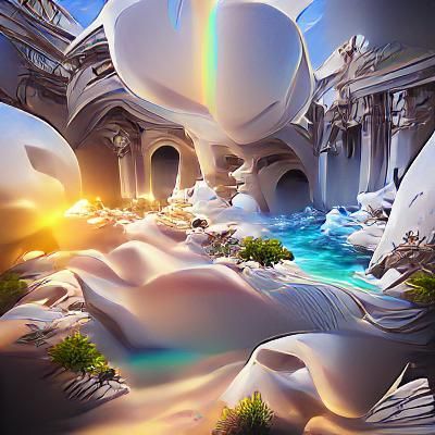 Iridescent God's Landscape in Detailed 3D Render