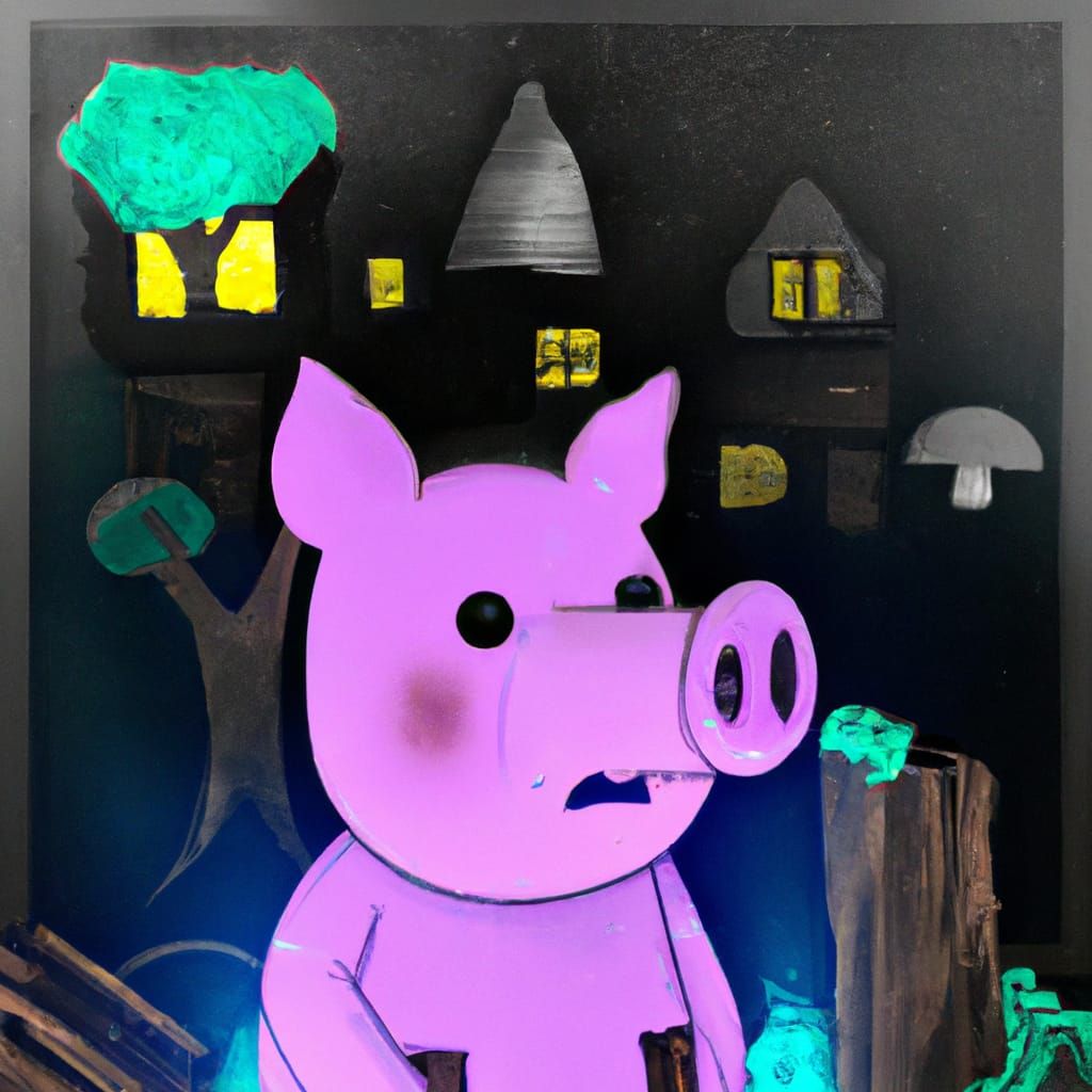 Ghibli Pig in Minecraft Fairytale with Blacklight