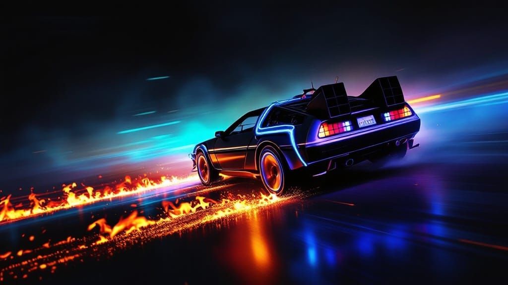 Glitching DeLorean Time Travel in Cyberpunk Style