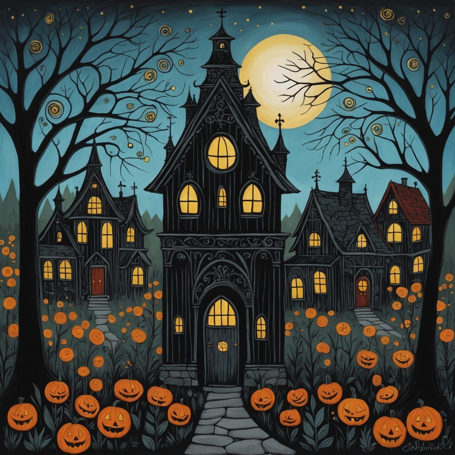 Grimdark Landscape in Folk Art Style