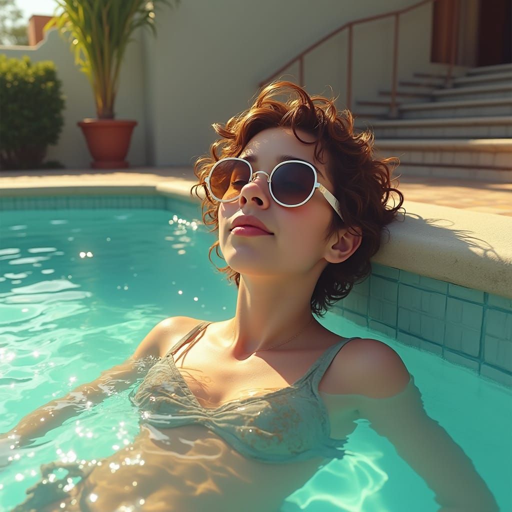 Summer Poolside Lounging in Digital Painting Style