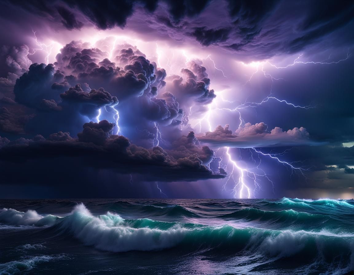 Stormy Sea with Lightning in Hyperrealistic Style
