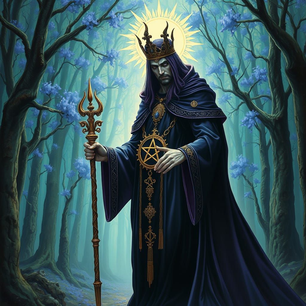 Mysterious Sorcerer in the Heart of an Enchanted Forest