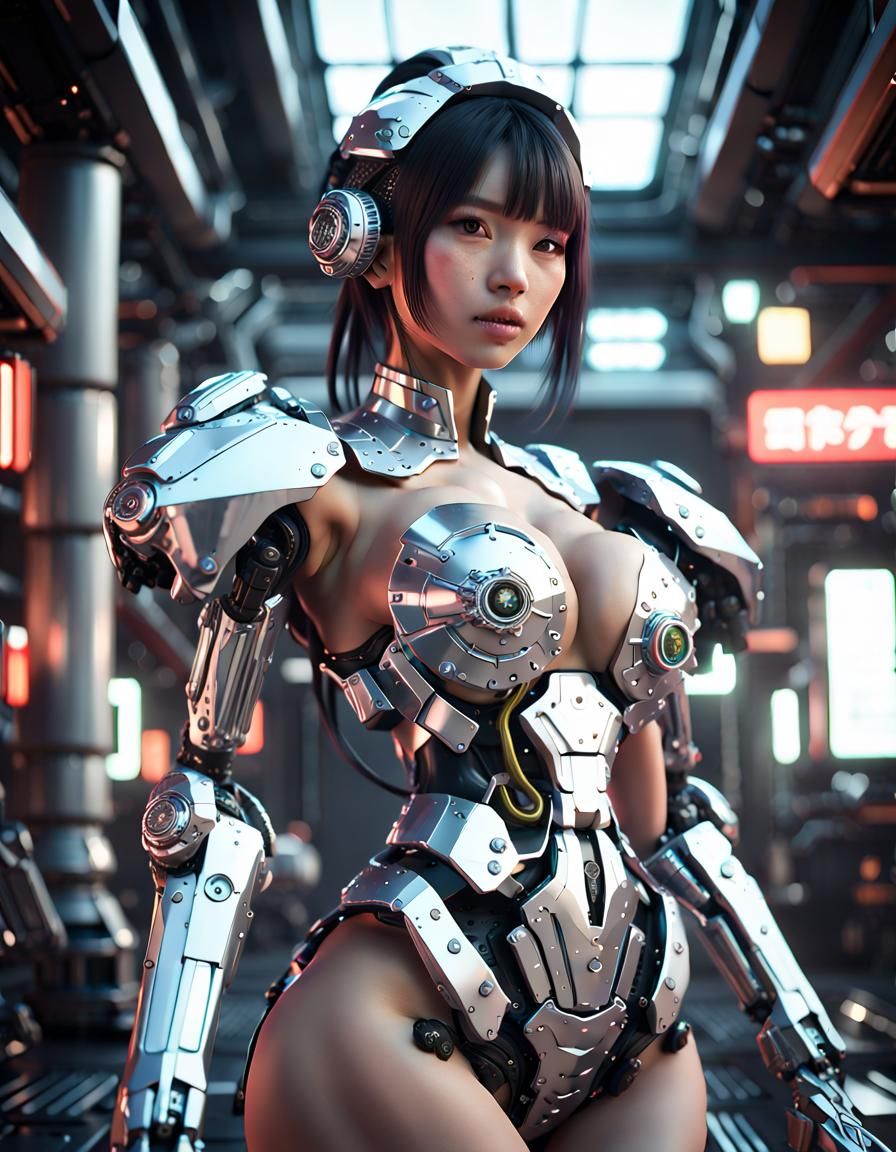 Futuristic Japanese Maid with Intricate Mech Details