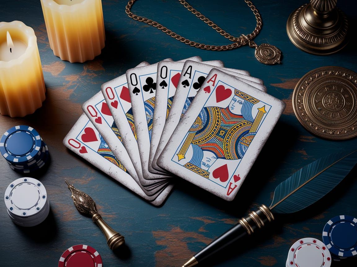 Fantasy Deck of Aged Cards with Jewels and Candles
