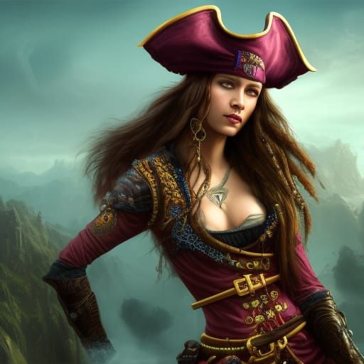 Beautiful Lady Pirate in Hyperrealistic Fantasy Art