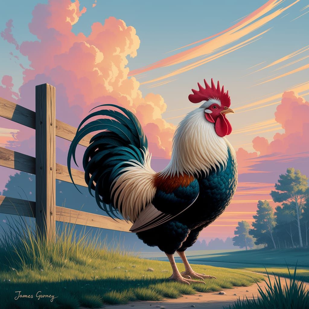 Orpington Rooster at Sunrise in Oil Painting Style