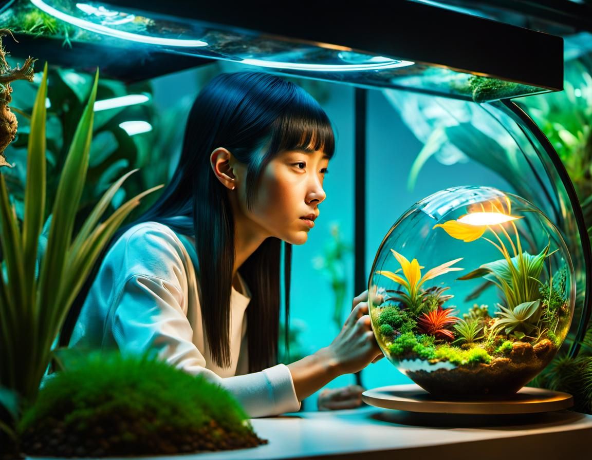 Aliens Observe Humans in Terrarium: Watercolor Art