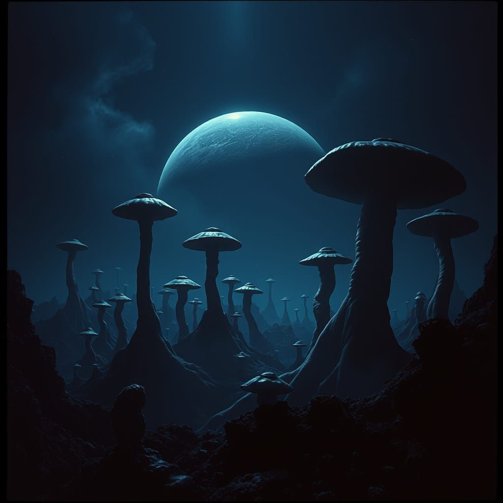 Dark, Twisted Funghus Planet from Outer Space in Cyberpunk S...